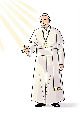 전신 PSD 할아버지 노년 남자 십자가 일러스트 한명 서기 빛 천주교 흰색 손내밀기 교황 신부복 노인남자한명만 국내일러스트 1 종교 컬러 모션 사람 손짓 성인 남자한명만 노인남자만 파일형식