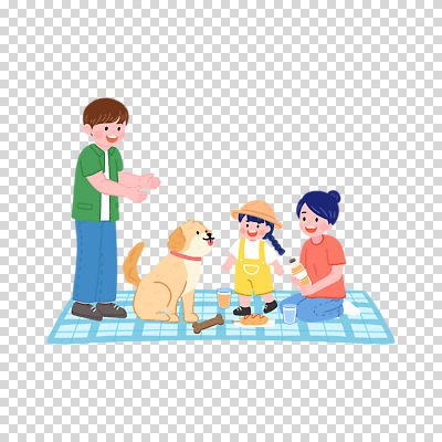 전신 편집이미지 여자 남자 어린이 가족 웃음 들기 누끼 앉기 소녀 성인 세명 소풍 강아지 무릎꿇기 생수 돗자리 밀짚모자 PNG 손뻗기 개껌 모자_잡화 관계 모션 표정 사람 반려동물 야외활동 개 물병 파일형식