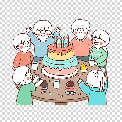 편집이미지 여자 남자 어린이 촛불 식탁 미소 누끼 소녀 소년 여러명 상반신 컵 만세 생일파티 컵케이크 박수 생일축하 PNG 둘러앉은 어린이만 2단케이크 식기 다수 초 모션 탁자 표정 사람 손짓 케이크 축하 생일 파일형식