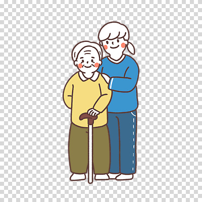 전신 편집이미지 여자 노년 남자 지팡이 미소 누끼 성인 두명 PNG 어깨에손 모션 표정 사람 파일형식