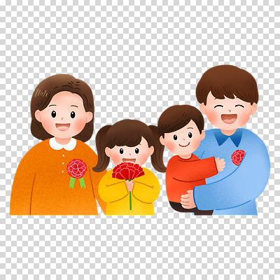 편집이미지 여자 남자 어린이 가족 안기 미소 들기 누끼 소녀 소년 여러명 상반신 성인 카네이션 PNG 꽃 다수 관계 모션 표정 사람 파일형식