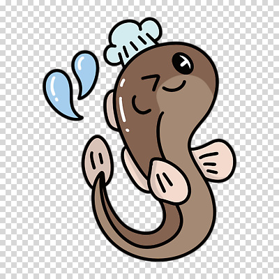 편집이미지 요리사모자 윙크 미소 누끼 사람없음 갈색 귀여움 물방울 장어 PNG 해물캐릭터 캐릭터 모자_잡화 컬러 컨셉 표정 어류 요리사 파일형식