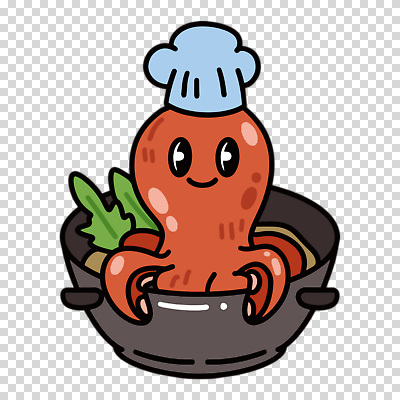 편집이미지 요리사모자 미소 누끼 사람없음 귀여움 솥 음식캐릭터 문어 보양식 PNG 연포탕 캐릭터 모자_잡화 음식 컨셉 주방용품 연체동물 표정 요리사 수중동물 탕 몸보신 파일형식