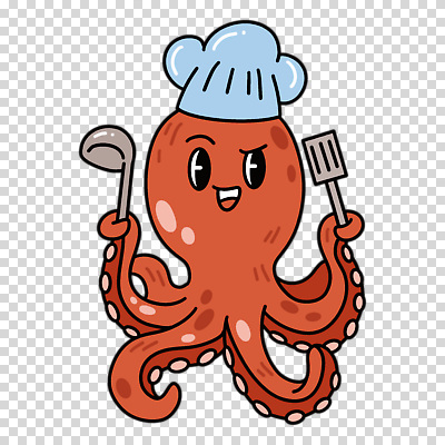 편집이미지 요리사모자 미소 들기 누끼 사람없음 빨간색 귀여움 국자 문어 PNG 뒤집기 해물캐릭터 캐릭터 모자_잡화 컬러 컨셉 모션 주방용품 연체동물 표정 요리사 수중동물 파일형식