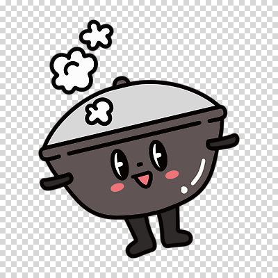 편집이미지 캐릭터 미소 누끼 사람없음 귀여움 회색 뚜껑 솥 수증기 PNG 컬러 컨셉 주방용품 표정 파일형식