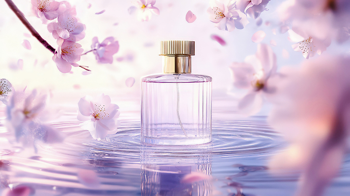 JPG 편집이미지 꽃잎 사람없음 햇빛 보라색 봄 벚꽃 수면 고급 떨어짐 향수 감성 물결파장 향수병 편집실사 AI포토 AI콘텐츠 계절 꽃 물결 컬러 컨셉 물 태양 화장품 CG 병_담는 파일형식