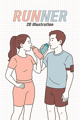 여자 남자 허리손 일러스트 함께함 미소 들기 성인 두명 운동복 달리기 운동 모임 물병 오브젝트 러닝 물마시기 성인만 만보기 일러캐릭터 AI파일 캐릭터 옷 포즈 컨셉 모션 표정 건강 사람 마시기 물통 파일형식 벡터