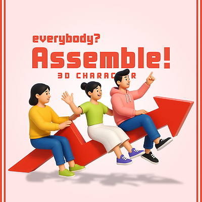 전신 PSD 편집이미지 여자 남자 화살표 분홍색 미소 앉기 성인 세명 컬러풀 3D 손들기 가리킴 잡기 승차 상승 성인만 편집3D 컬러 컨셉 모션 표정 사람 손짓 디지털합성 파일형식