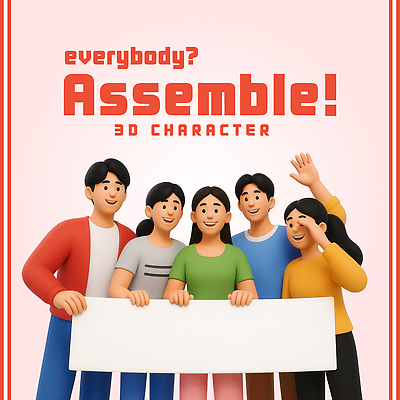 PSD 편집이미지 여자 남자 분홍색 미소 들기 여러명 성인 컬러풀 3D 팻말 손인사 성인만 카피스페이스 편집3D 컬러 다수 모션 프레임 표정 사람 공백 인사 디지털합성 파일형식