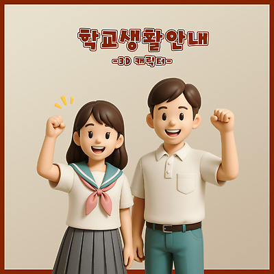 PSD 편집이미지 여자 남자 교복 청소년 안내 미소 두명 스쿨라이프 3D 손들기 파이팅 십대만 편집3D 라이프스타일 옷 학교 모션 표정 사람 디지털합성 파일형식