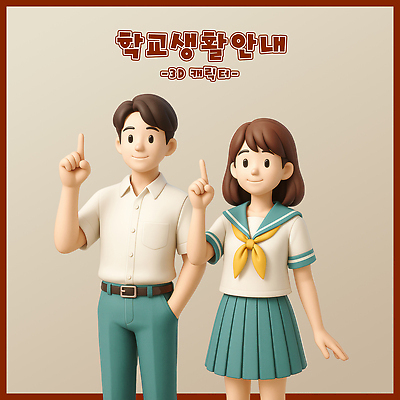 PSD 편집이미지 여자 남자 교복 리본 청소년 안내 미소 두명 스쿨라이프 3D 가리킴 주머니손 십대만 편집3D 라이프스타일 옷 학교 모션 표정 사람 손짓 디지털합성 파일형식