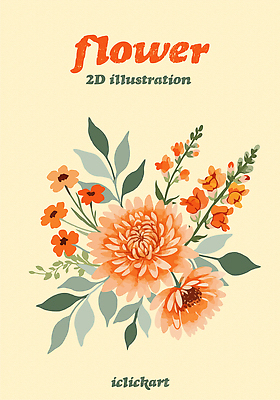 꽃 포스터 잎 일러스트 사람없음 주황색 국내일러스트 AI파일 식물 컬러 파일형식 벡터