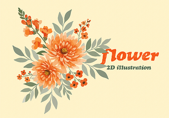 꽃 포스터 잎 일러스트 사람없음 주황색 국내일러스트 AI파일 식물 컬러 파일형식 벡터