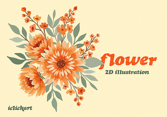 꽃 포스터 잎 일러스트 사람없음 주황색 국내일러스트 AI파일 식물 컬러 파일형식 벡터