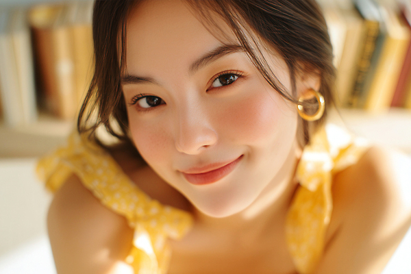 JPG 편집이미지 여자 한명 미소 근접촬영 상반신 성인 햇빛 뷰티 노란색 귀걸이 창가 뷰티풀 상큼발랄 의료성형뷰티 성인여자한명만 편집실사 AI인물포토 AI콘텐츠 1 뷰포인트 컬러 장신구 창문 표정 사람 태양 CG 여자한명만 성인여자만 파일형식 AI포토