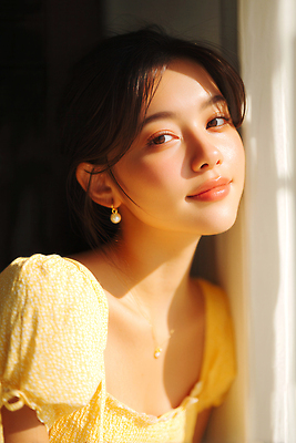 JPG 편집이미지 여자 한명 미소 근접촬영 상반신 성인 햇빛 뷰티 노란색 귀걸이 커튼 창가 뷰티풀 상큼발랄 의료성형뷰티 성인여자한명만 편집실사 AI인물포토 AI콘텐츠 1 뷰포인트 컬러 장신구 창문 표정 사람 태양 CG 여자한명만 성인여자만 파일형식 AI포토