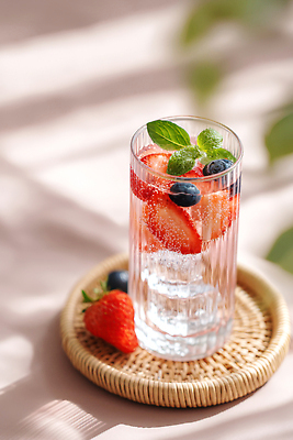 JPG 편집이미지 딸기 사람없음 여름 햇빛 얼음 시원함 블루베리 베리 냉음료 탄산수 페퍼민트 딸기에이드 코스터 편집실사 AI포토 AI콘텐츠 자연요소 계절 음료 과일 물 태양 민트 컵받침 CG 에이드 파일형식