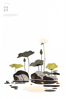 PSD 한국전통 불교 일러스트 자연 연꽃 수묵화 사람없음 초록색 여름 고요 부처님오신날 바위 연못 사찰 풀잎 연잎 명상 힐링 감성 동양적 세계환경의날 국내일러스트 전통 계절 기념일 꽃 종교 컬러 컨셉 잎 종교건축 한국 미술 돌_바위 풀_식물 생태계 파일형식 법정기념일
