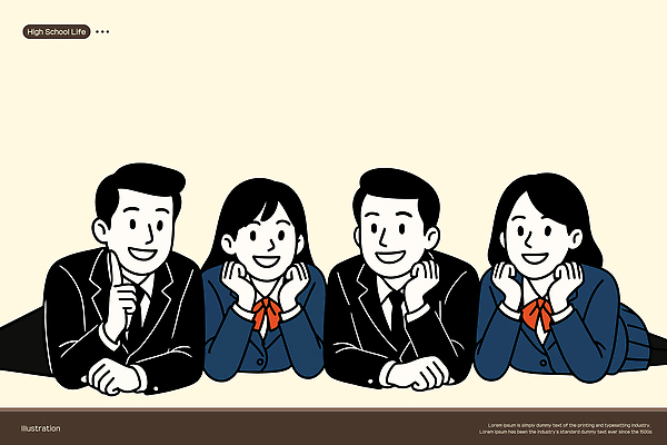 여자 남자 교복 엎드리기 일러스트 청소년 고등학생 미소 여러명 친구 스쿨라이프 턱괴기 십대만 일러캐릭터 AI파일 캐릭터 학생 라이프스타일 옷 다수 학교 관계 모션 표정 사람 파일형식 벡터