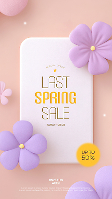 PSD 편집이미지 꽃 분홍색 프레임 사람없음 3D 세일 봄 튤립 마지막 파스텔톤 이미지편집 편집3D 식물 계절 컬러 디지털합성 파일형식