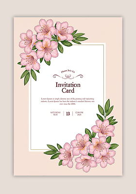 PSD 템플릿 분홍색 잎 카드템플릿 사람없음 초대장 철쭉 이미지템플릿 식물 꽃 컬러 카드_감사 파일형식