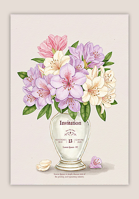 PSD 템플릿 꽃잎 분홍색 잎 카드템플릿 사람없음 꽃병 초대장 철쭉 이미지템플릿 식물 꽃 컬러 카드_감사 파일형식