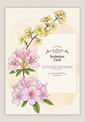 PSD 템플릿 잎 카드템플릿 사람없음 초대장 철쭉 꽃가지 이미지템플릿 식물 꽃 카드_감사 나뭇가지 파일형식