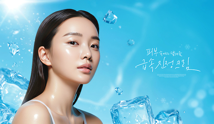 PSD 편집이미지 여자 한명 상반신 성인 물 여름 파란색 빛 햇빛 뷰티 얼음 촉촉함 시원함 피부 의료성형뷰티 성인여자한명만 이미지편집 자연요소 1 계절 컬러 사람 신체부위 태양 젖음 여자한명만 성인여자만 파일형식