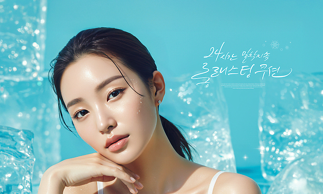 PSD 편집이미지 여자 한명 상반신 성인 물 여름 파란색 뷰티 얼음 촉촉함 시원함 피부 의료성형뷰티 성인여자한명만 이미지편집 자연요소 1 계절 컬러 사람 신체부위 젖음 여자한명만 성인여자만 파일형식
