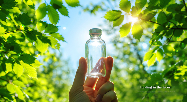 PSD 나무 편집이미지 손 자연 하늘 나뭇잎 들기 신체부위 초록색 햇빛 깨끗함 병 숲속 에코 청정 이미지편집 식물 식기 컬러 컨셉 잎 모션 사람 태양 환경 숲 생태계 파일형식
