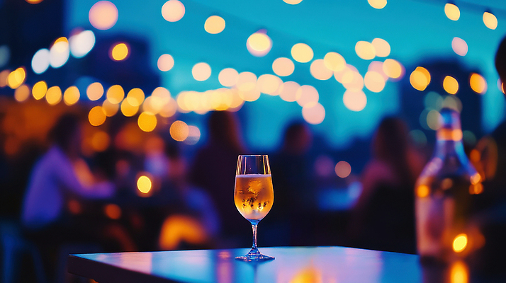 JPG 편집이미지 실루엣 탁자 맥주 사람없음 야외 여름 빛 파티 저녁 보케 맥주잔 루프탑 편집실사 AI포토 AI콘텐츠 계절 가구 술잔 주류 촬영기법 이벤트 야간 CG 파일형식