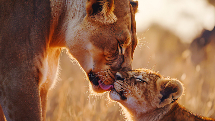 JPG 편집이미지 새끼 자연 따뜻함 사랑 초원 사람없음 햇빛 평화 귀여움 눈감음 주황색 일몰 모성애 교감 동물가족 사바나 암사자 유대감 편집실사 AI포토 AI콘텐츠 동물 감정 컬러 컨셉 가족 모션 태양 노을 사자 암컷 CG 생태계 파일형식