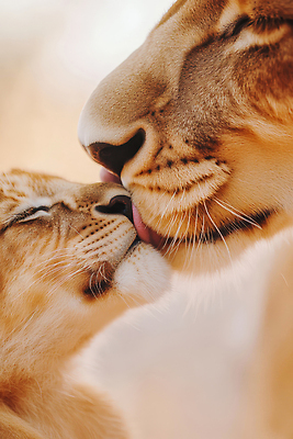 JPG 편집이미지 새끼 자연 따뜻함 사랑 사람없음 평화 귀여움 눈감음 주황색 일몰 모성애 교감 동물가족 사바나 암사자 유대감 편집실사 AI포토 AI콘텐츠 동물 감정 컬러 컨셉 가족 모션 노을 사자 암컷 CG 생태계 파일형식