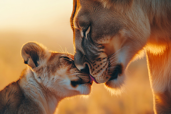 JPG 편집이미지 새끼 자연 따뜻함 사랑 초원 사람없음 햇빛 평화 귀여움 눈감음 주황색 일몰 모성애 교감 동물가족 사바나 암사자 유대감 편집실사 AI포토 AI콘텐츠 동물 감정 컬러 컨셉 가족 모션 태양 노을 사자 암컷 CG 생태계 파일형식