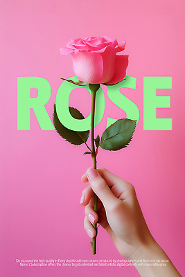 PSD 편집이미지 손 포스터 분홍색 잎 한송이 타이포그라피 신체부위 장미 로맨틱 잡기 이미지편집 식물 문자 1 꽃 컬러 컨셉 모션 사람 송이 파일형식