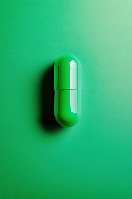 JPG 편집이미지 의학 그림자 사람없음 초록색 알약 한알 편집실사 AI포토 AI콘텐츠 1 컬러 약 CG 파일형식