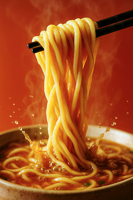 JPG 편집이미지 그릇 젓가락 들기 사람없음 식당 주황색 우동 스플래쉬 편집실사 AI포토 AI콘텐츠 식기 컬러 모션 수저 상점 면류 CG 일본음식 파일형식