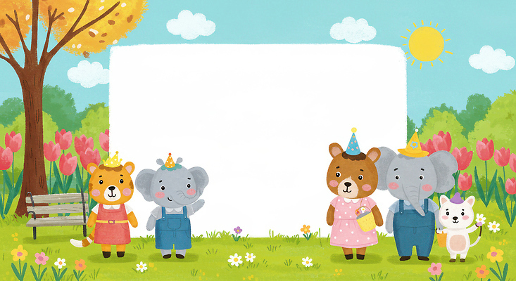 JPG 나무 구름 꽃밭 벤치 가방 일러스트 하늘 왕관 의인화 들기 잔디 사람없음 친구 태양 봄 고깔모자 튤립 곰캐릭터 호랑이캐릭터 고양이캐릭터 코끼리캐릭터 말년 카피스페이스 국내일러스트 AI일러스트 AI콘텐츠 자연요소 식물 모자_잡화 잡화 계절 꽃 동물캐릭터 의자 곰 관계 모션 코끼리 고양이 공백 호랑이 파일형식