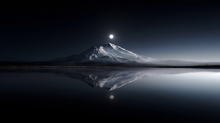 JPG 편집이미지 호수 야경 밤하늘 산 풍경 사람없음 반사 검은색 어둠 달빛 몽환 편집실사 AI컴퓨터그래픽 AI콘텐츠 컬러 컨셉 하늘 달 야간 CG 파일형식 풍경_경치