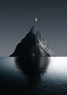 JPG 편집이미지 호수 야경 밤하늘 산 풍경 사람없음 반사 검은색 어둠 달빛 몽환 편집실사 AI컴퓨터그래픽 AI콘텐츠 컬러 컨셉 하늘 달 야간 CG 파일형식 풍경_경치