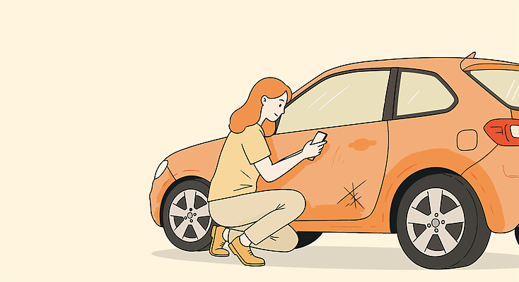 전신 여자 일러스트 자동차 한명 들기 성인 스마트폰 사진촬영 주황색 스크래치 웅크림 자동차사고 자동차보험 성인여자한명만 국내일러스트 AI파일 1 육상교통 컬러 모션 사람 핸드폰 스마트기기 촬영 교통사고 보험 여자한명만 성인여자만 파일형식 벡터