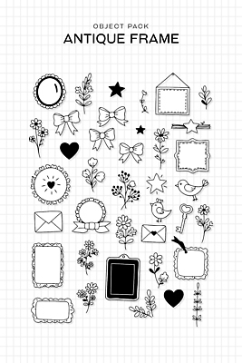 꽃 별 리본 액자 스티커 라인일러스트 일러스트 조류 열쇠 프레임 사람없음 세트 거울 앤티크 흰색 하트 편지 라인아트 엘리먼트 다꾸 국내일러스트 AI파일 자연요소 모양 식물 동물 선 컬러 신조어 약어 파일형식 벡터