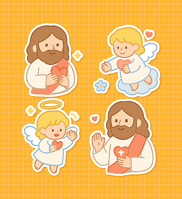 전신 여자 남자 꽃 기독교 어린이 십자가 스티커 일러스트 미소 들기 소녀 여러명 상반신 성인 반짝임 노란색 하트 예수 손인사 천사날개 엘리먼트 국내일러스트 천사링 AI파일 모양 식물 종교 컬러 다수 날개 모션 천사 표정 사람 인사 신_종교 파일형식 벡터