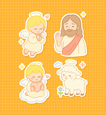 전신 구름 여자 남자 꽃 기독교 어린이 새끼 스티커 일러스트 미소 들기 앉기 소녀 소년 상반신 성인 세명 반짝임 노란색 눈감음 기도 하트 양 예수 손인사 천사날개 엘리먼트 국내일러스트 천사링 AI파일 자연요소 모양 식물 동물 종교 컬러 날개 포유류 모션 천사 표정 사람 인사 신_종교 파일형식 벡터