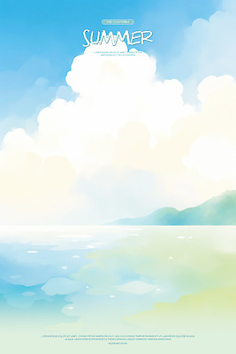 PSD 구름 바다 하늘색 일러스트 자연 하늘 수채화 산 사람없음 평화 여름풍경 국내일러스트 자연요소 컨셉 풍경 파란색 생태계 파일형식 여름_계절