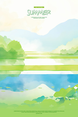 PSD 일러스트 자연 수채화 산 논 사람없음 연두색 평화 여름풍경 풀 연잎 국내일러스트 식물 컨셉 잎 농업 풍경 초록색 생태계 파일형식 여름_계절