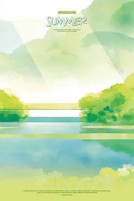 PSD 일러스트 자연 수채화 산 사람없음 연두색 햇빛 평화 여름풍경 연못 풀 연잎 국내일러스트 식물 컨셉 잎 풍경 초록색 태양 생태계 파일형식 여름_계절