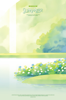 PSD 꽃 일러스트 자연 수채화 산 사람없음 연두색 평화 여름풍경 연못 풀 국내일러스트 식물 컨셉 풍경 초록색 생태계 파일형식 여름_계절