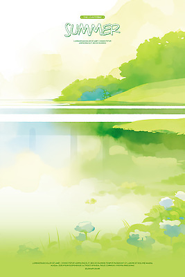 PSD 꽃 일러스트 자연 수채화 사람없음 연두색 평화 여름풍경 풀 강가 국내일러스트 식물 컨셉 풍경 초록색 강 생태계 파일형식 여름_계절