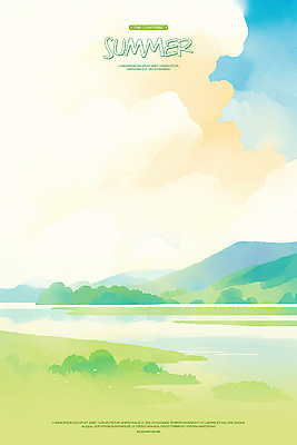 PSD 구름 일러스트 자연 하늘 수채화 산 초원 사람없음 연두색 평화 여름풍경 강가 국내일러스트 자연요소 컨셉 풍경 초록색 강 생태계 파일형식 여름_계절